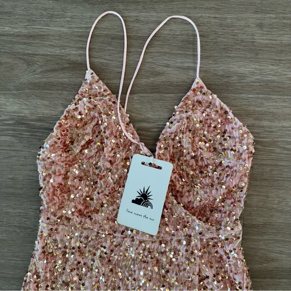 NWT Here Comes The Sun Pink Velvet Sequin Dress, Size Small - Image 3