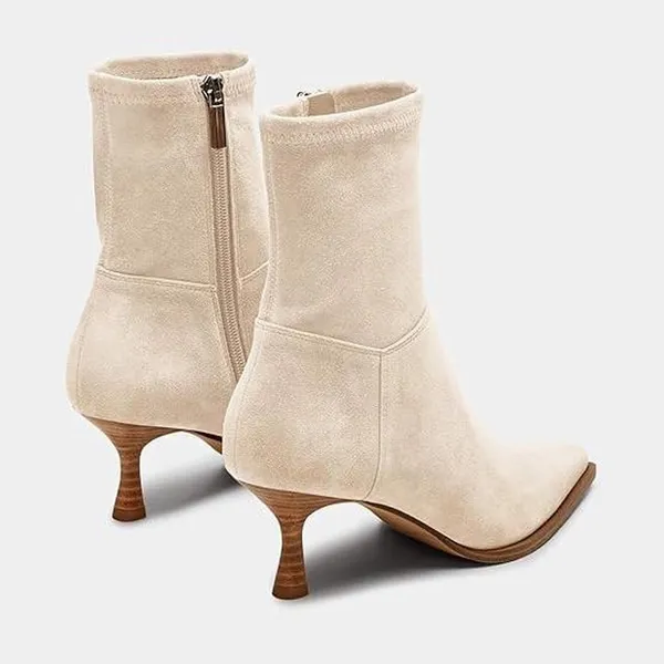 Coutgo Womens Ankle Pointed Toe Side Zipper Short Fall Booties Tan Size 6 - Image 2