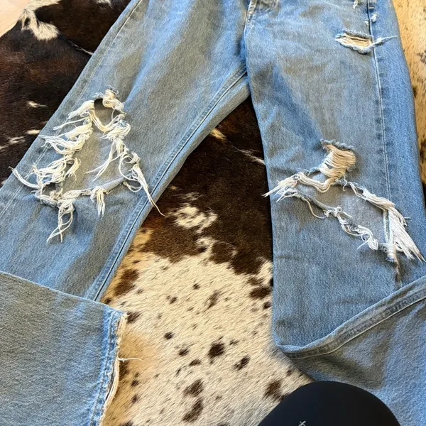 AGOLDE 90s Mid Rise Straight Relaxed‎ Distressed Jeans in Fall Out Size 24 - Image 7