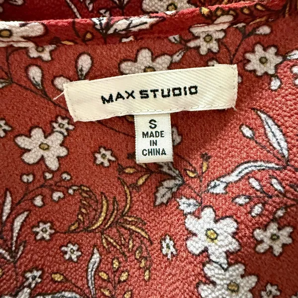 Max Studio Rust Floral Ruffle High Low Wrap Midi Dress Romantic Boho Summer Sz S - Image 6