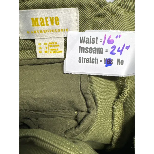 Maeve Anthropologie Cropped Wide Leg Pleated‎ Olive Green Pants Size 8 - Image 3