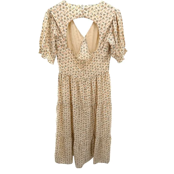 Daisy‎ Street Tiered Cutout Midi Dress Floral Cream V-Neck Keyhole Back Size M - Image 8