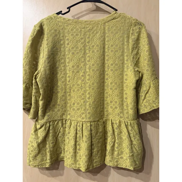 Cupio Blush Lace Peplum Blouse Top Women M Olive Button Front Boho NWT 3/4Sleeve - Image 5