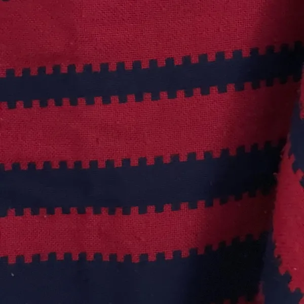 Vintage Red Navy Tribal Stripe Knit Blanket Poncho Fringe OS Western Cowgirl - Image 5