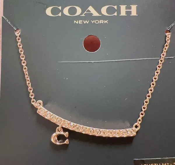Coach RoseGold Pave Signature Bar Necklace 91431 NWT - Image 6