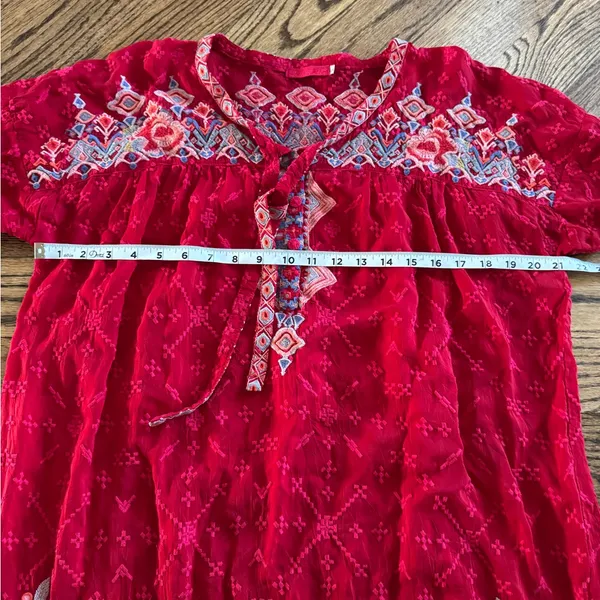 Johnny Was Long Sleeve Tunic Lightweight Red Embroidered Large V Neck Floral - Image 4