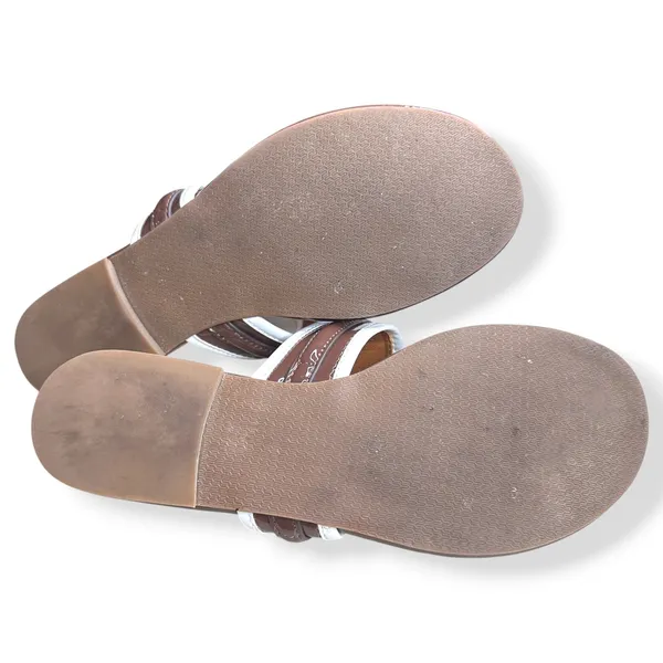 J.McLaughlin Leslie Thong Sandals Patent Leather Brown‎ White Preppy Women 7M - Image 4