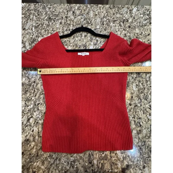 Madewell SoftWool Cashmere Blend Square Neck Ribbed Sweater Red Size Small - Image 6