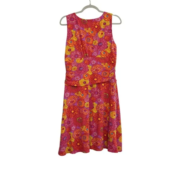 Garnet Hill Medium Midi Dress Pink Orange Floral Sleeveless Faux‎ Wrap Ruched - Image 8