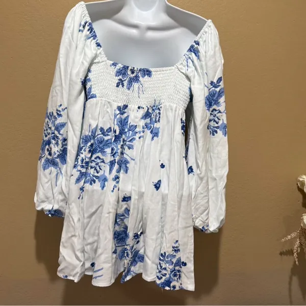 Free People Blue and White Smocked‎ Dress - Image 3
