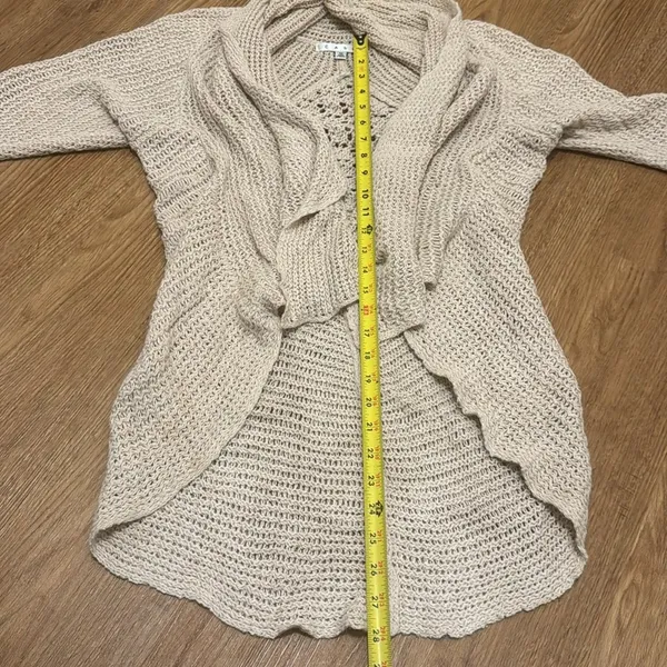 cAbi Tan Teachers Pet Open Knit Cardigan Sweater Asymmetrical Hem - Image 4