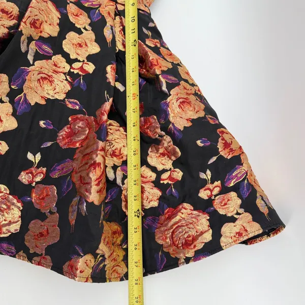 Mac‎ Duggal Floral Brocade Cocktail Dress Black Gold Metallic Sweetheart Mini 0 - Image 7