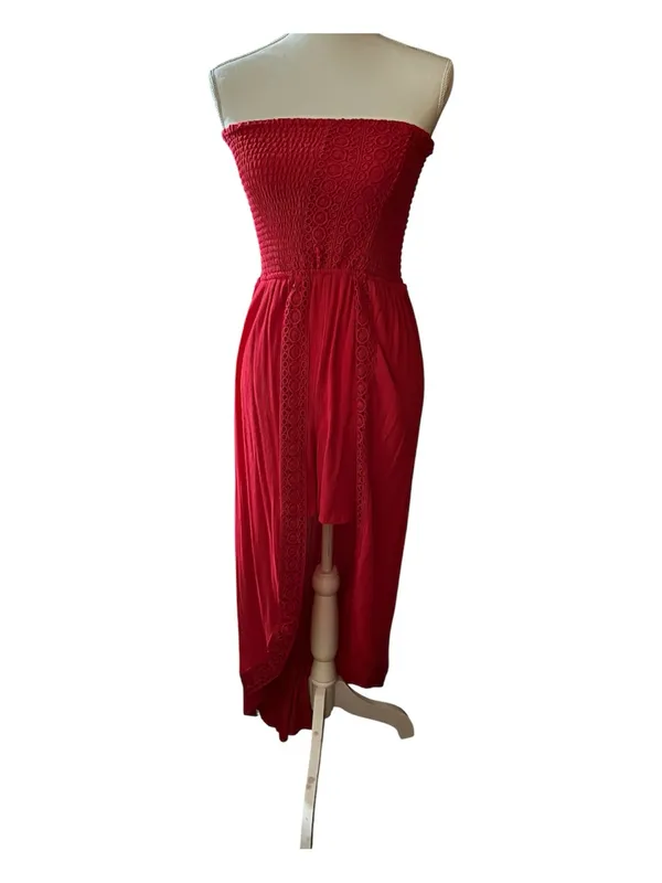 NWOT No Boundaries Red Strapless Crochet-Trim One-Piece Romper Dress - Image 2