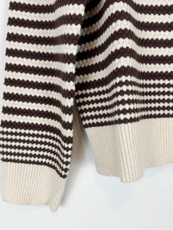 NWT Adrianna Papell Button Front‎ Striped Pointelle Cardigan Sweater Cream Brown - Image 9