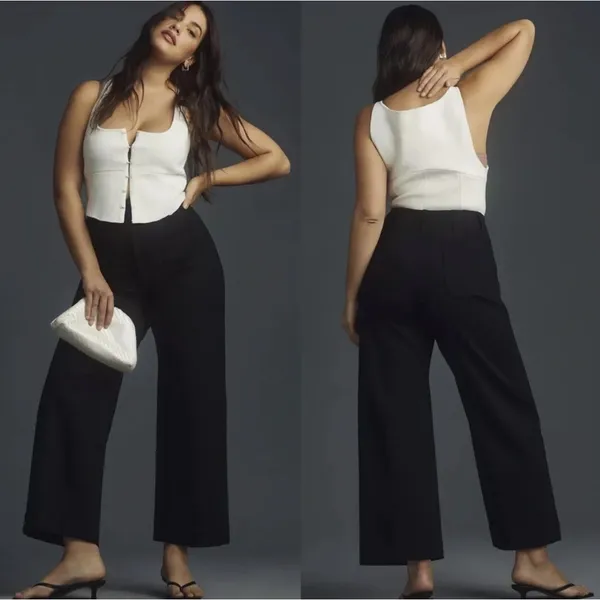 Maeve The Colette Ponte Crop Wide-Leg Pants Black‎ Linen Blend Size 30 - Image 2