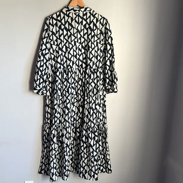 Zara New Long Print Collar Dress Black - Image 7