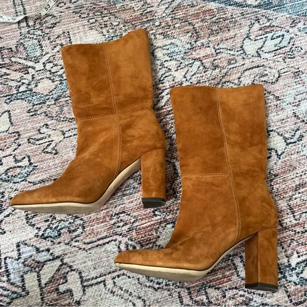 Marion Parke Womens Delila Suede Pointed Toe Mid-Calf Boots Camel Tan Size 38 8 - Image 4