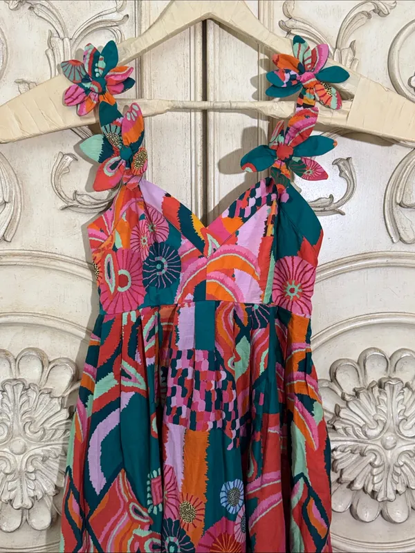 Farm Rio x Anthropologie Pleated Tropical Palm Midi Dress Size XXSmall - Image 5