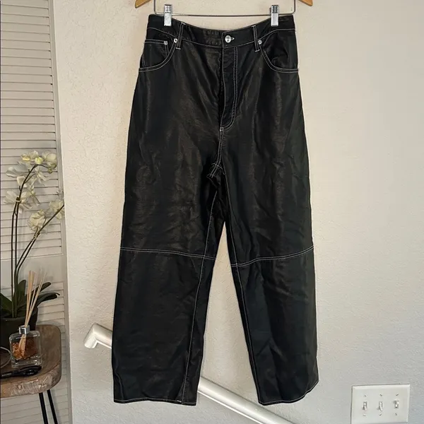 We the Free People It Factor Vegan Leather Pants Topstitching Size 12 Grunge - Image 3