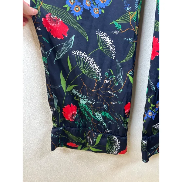 Aerie Wide Leg Pants Womens Small‎ Navy Blue Floral Smocked High Waist 3992 - Image 5