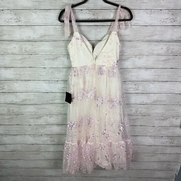 Lulus Distinctly Sweet White Floral Embroidered Tie-Strap Midi Dress Size Small - Image 6
