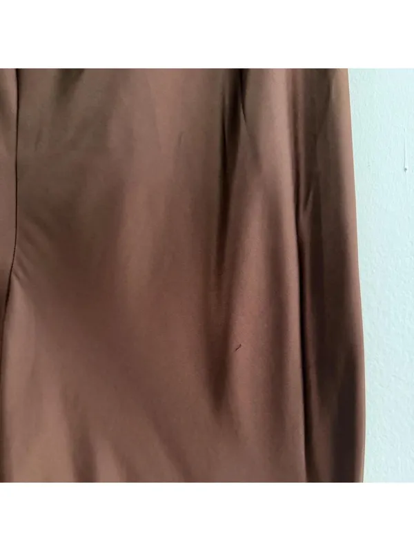 Reformation Gale Satin Mid Rise Bias Pant in Pinecone Brown - Image 4
