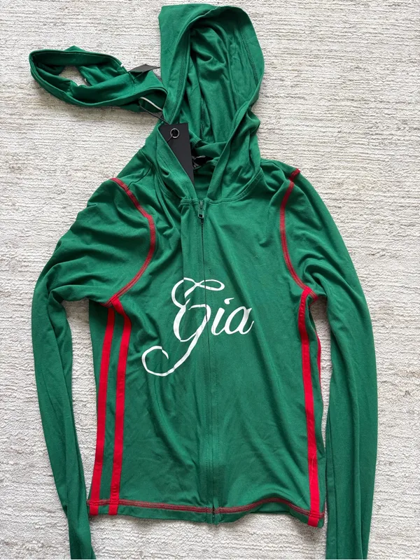 I.AM.GIA Green Zip-Front Crop Hoodie & Flared Track Pants (Size XS) - Image 3