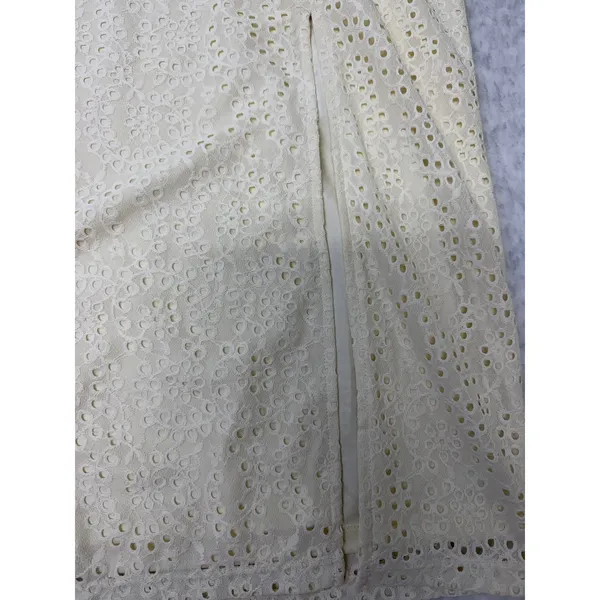 A New Day Cream Eyelet Lace Midi Skirt High Waist Side Slit Women Size‎ 10 NWT.. - Image 2