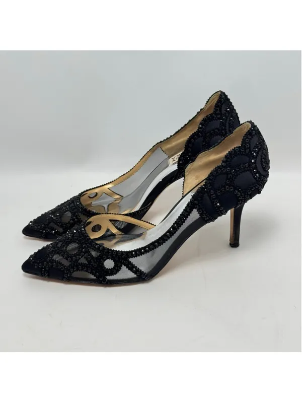 Badgley Mischka Ginny D’Orsay Black Embellished Mesh Pointed Toe Heels Size 9 - Image 3