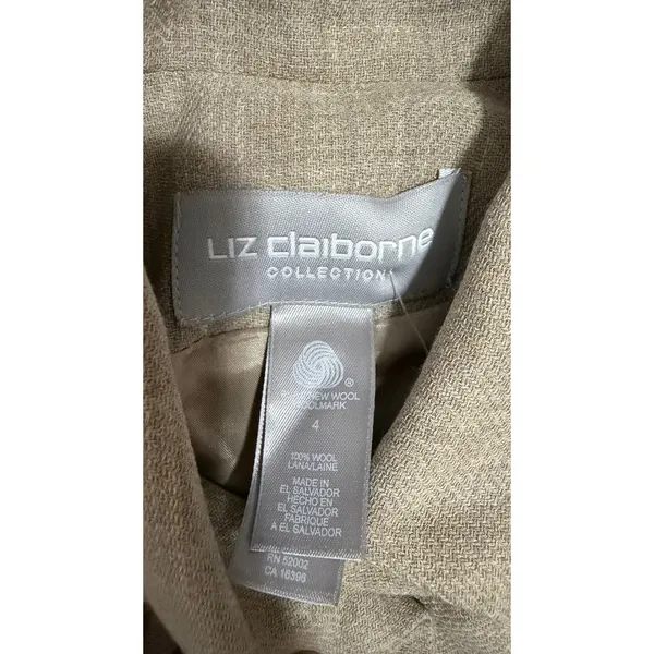 Liz Claiborne Collection Tan 100% Wool Hidden Button Blazer LCMU1144 Women 4 NEW - Image 2