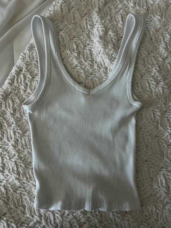 Cotton On White Ribbed V Tank  - Image 3