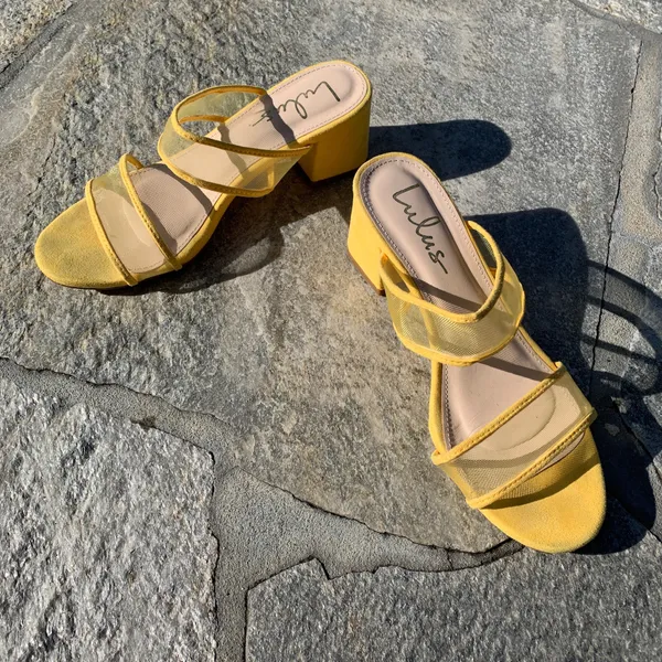 Lulus Saar Yellow Suede Block Heel Slides - Image 8