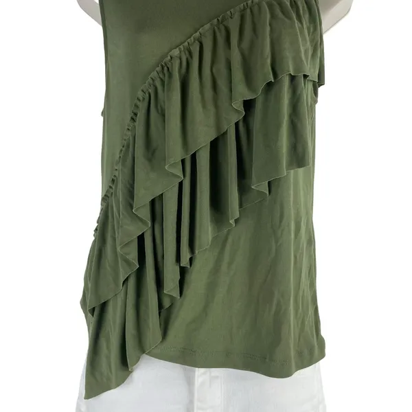 J. Crew Tiered Ruffle Drapey Crew Neck Tank Top Green Size M - Image 6
