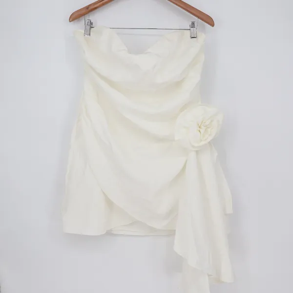 Showpo Betsy White Strapless Draped Rose Mini Dress Size 12 SD24090153 - Image 2