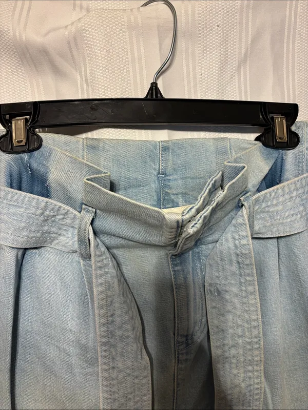 a new day Light Wash Paperbag Waist Denim Pants with Tie - Image 2