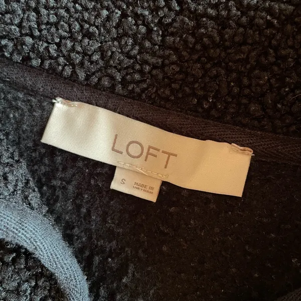 LOFT Women’s Sherpa Fleece Pullover Sweater Size S Black White Fair Isle Mock Neck - Image 5