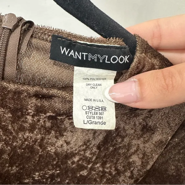 Wantmylook Brown Velvet One-Shoulder Dress - Image 4