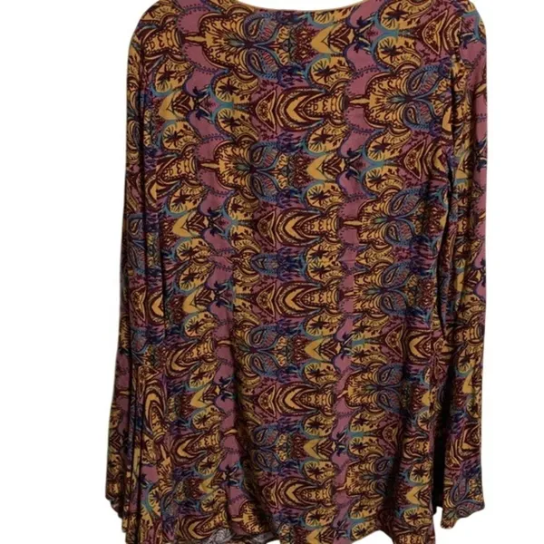 Free People Paisley Bell Sleeve Mini Dress Yellow Purple Boho Retro Size 4‎ - Image 7