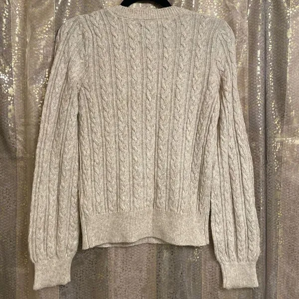 Abercrombie & Fitch Neutral Grandpa Knit Cotton Acrylic Chunky Sweater XS - Image 2