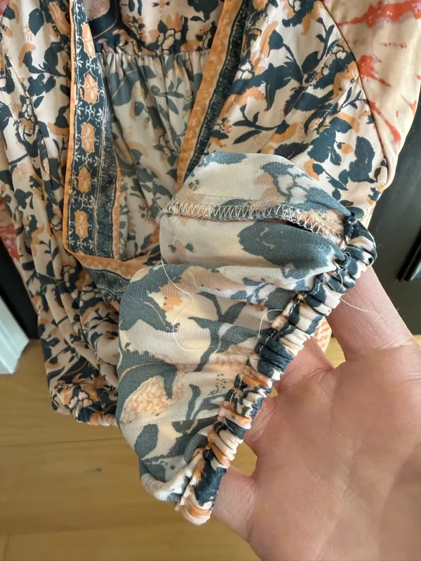 Free People Floral & Tie-Dye Wrap Blouse in Peach and Navy - Image 8