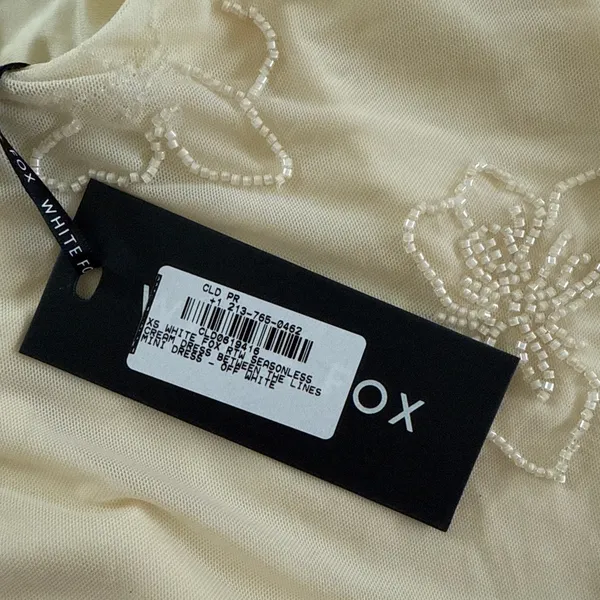 White Fox Mini Dress Beaded Sequins Cowl Neck Between The Lines Size XS Cream - Image 5