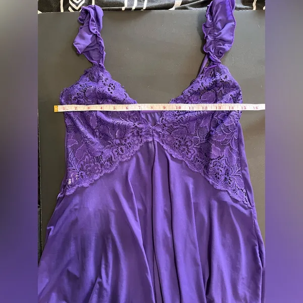 SHIRLEY OF HOLLYWOOD Vintage Silky Sheer Lace Mini Slip Dress Lingerie Sz L EUC - Image 6