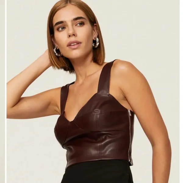 Peter‎ Som -1628 Rent The Runway - Burgundy Red Faux Leather Bustier Top Size 2 - Image 3
