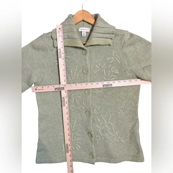 Appleseed's‎ Women’s Vintage Floral Lambs Wool Green Button Up Cardigan Sweater - Image 4
