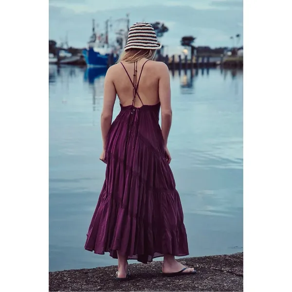 Free People Bohemian Witchy Horizon Coast Maxi Dress Dark Plum Medium NWT - Image 2