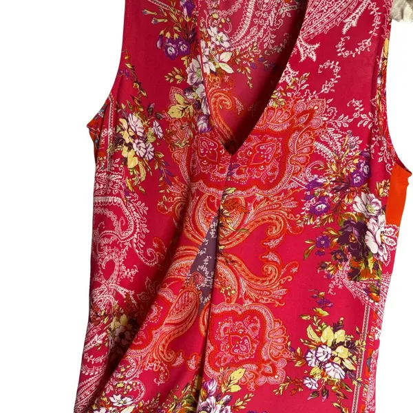 Rose + Olive Womens‎ L Sleeveless Blouse Top Paisley Boho Red Tank - Image 4