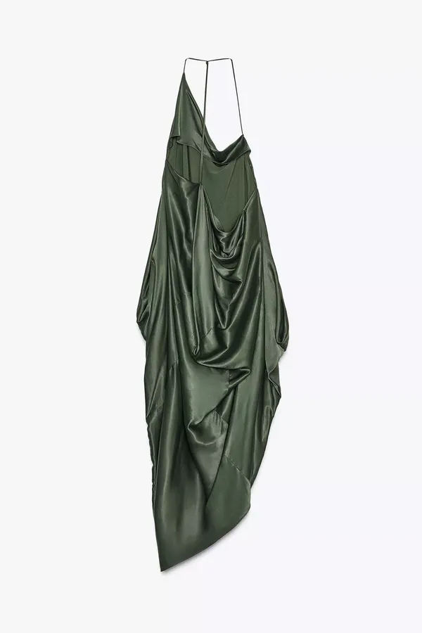 Zara Elegant Green One-Shoulder asymmetric maxi Dress evening party - Image 8