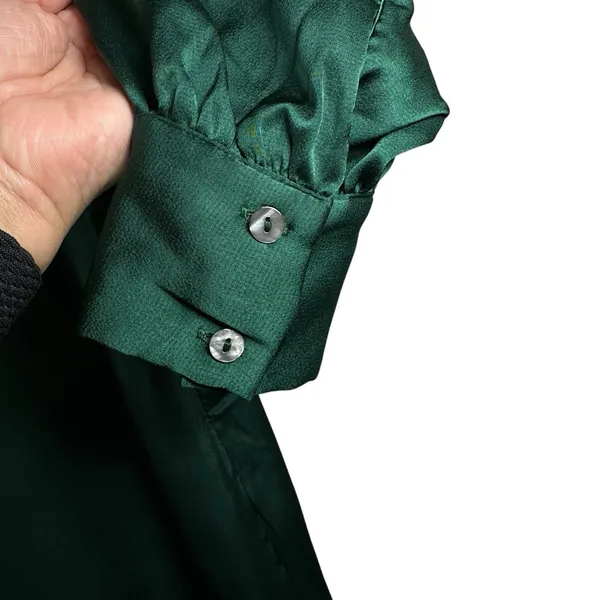 She + Sky‎ Donna Satin Mini Dress Emerald Green Collared Long Sleeve NWT Size S - Image 12