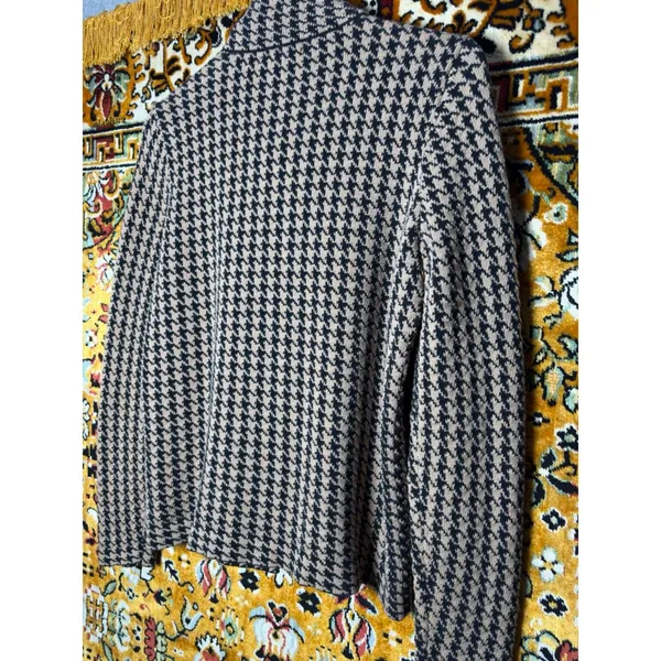 Chaps Houndstooth Asymmetric Zip Cowl Neck Sweater Soft 100% Cotton Size L - Image 8