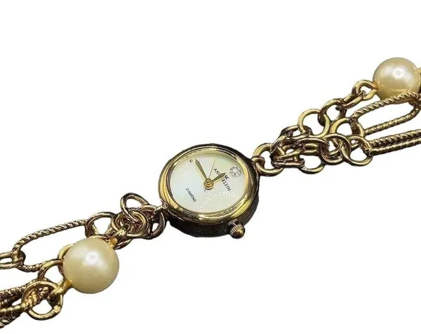 Anne Klein Women's Chunky Bracelet Watch Gold Faux Pearl Wrap Bracelet - Image 8